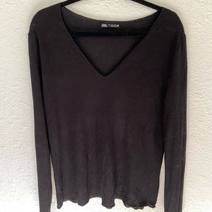 Zara V Neck Black Top